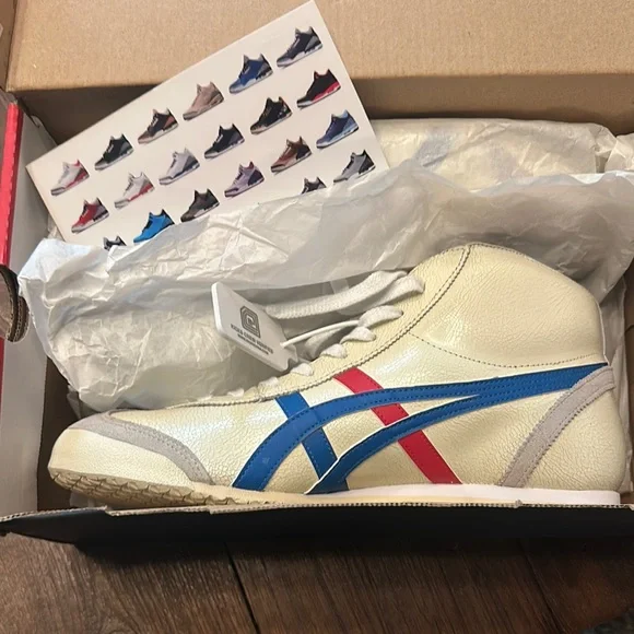 Onitsuka Tiger Cream and Blue Sneakers High-Top Design - Picture 1 of 4